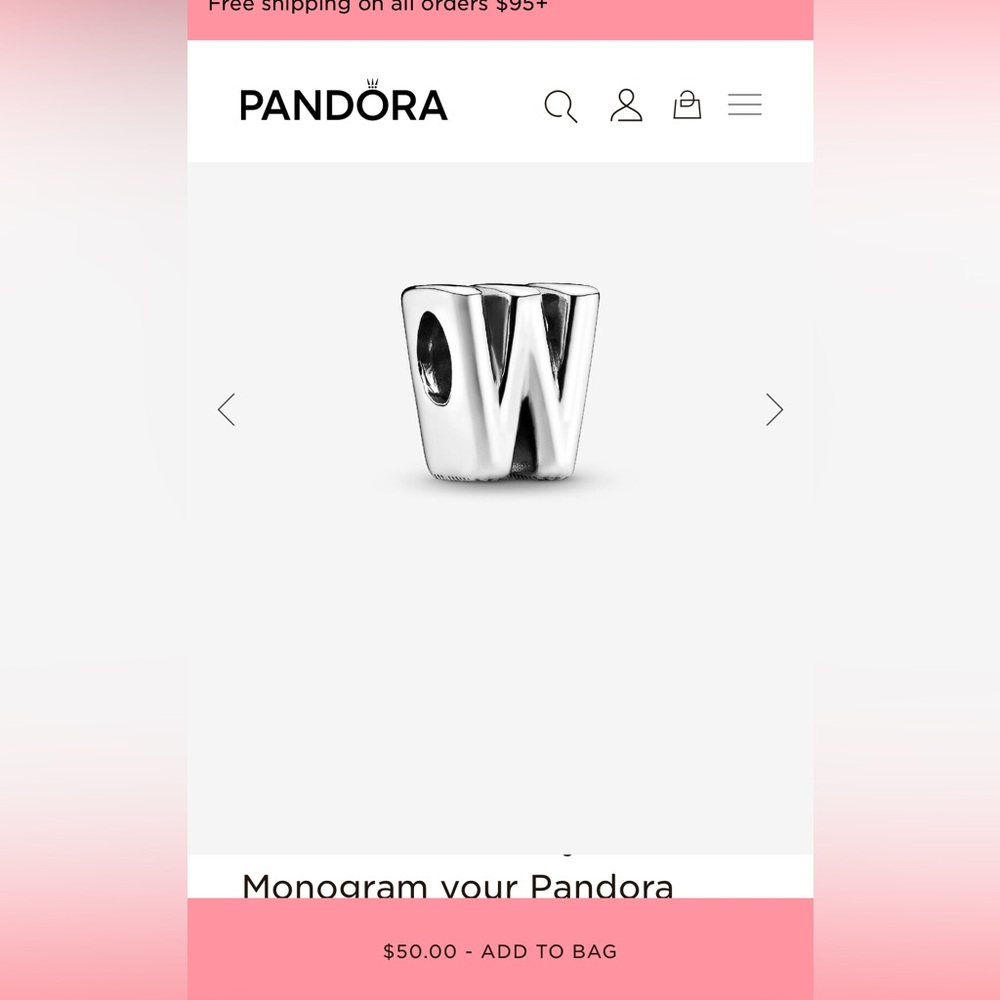 Pandora Letter W Alphabet Charm